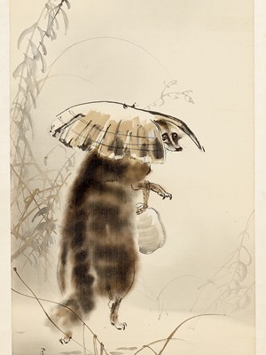 Lot 273 - A HANGING SCROLL OF A TANUKI UNDER THE CRESCENT MOON