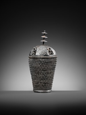 Lot 176 - AN EXTREMELY RARE SILVER REPOUSSÉ ‘THOUSAND BUDDHA’ RELIQUARY STUPA, ANCIENT REGION OF GANDHARA