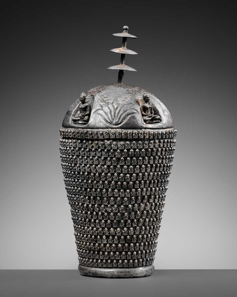 Lot 176 - AN EXTREMELY RARE SILVER REPOUSSÉ ‘THOUSAND BUDDHA’ RELIQUARY STUPA, ANCIENT REGION OF GANDHARA