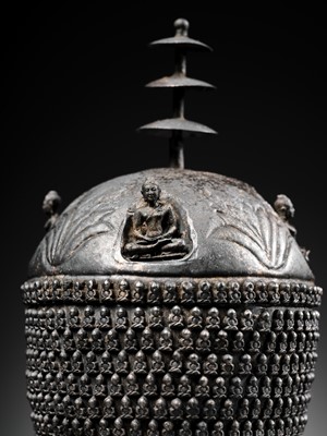 Lot 176 - AN EXTREMELY RARE SILVER REPOUSSÉ ‘THOUSAND BUDDHA’ RELIQUARY STUPA, ANCIENT REGION OF GANDHARA