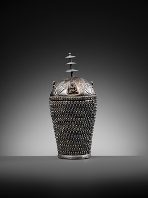 Lot 176 - AN EXTREMELY RARE SILVER REPOUSSÉ ‘THOUSAND BUDDHA’ RELIQUARY STUPA, ANCIENT REGION OF GANDHARA