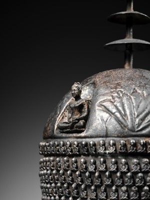 Lot 176 - AN EXTREMELY RARE SILVER REPOUSSÉ ‘THOUSAND BUDDHA’ RELIQUARY STUPA, ANCIENT REGION OF GANDHARA