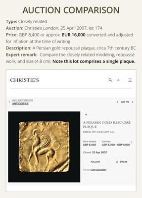 Lot 83 - A COMPLETE BELT SET OF FORTY-FOUR GOLD REPOUSSÉ PLAQUES, ACHAEMENID EMPIRE, PERSIA, 7TH-5TH CENTURY BC