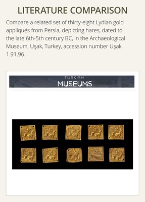 Lot 83 - A COMPLETE BELT SET OF FORTY-FOUR GOLD REPOUSSÉ PLAQUES, ACHAEMENID EMPIRE, PERSIA, 7TH-5TH CENTURY BC