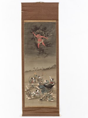 Lot 276 - SIX SCROLL PAINTINGS OF WEATHER DEITIES AND ONI
