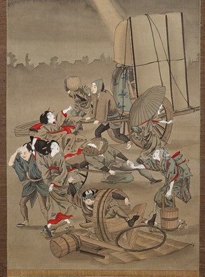 Lot 276 - SIX SCROLL PAINTINGS OF WEATHER DEITIES AND ONI