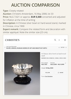 Lot 400 - AN EXPORT SILVER BOWL, MARKS OF WA CHUN AND YE ZHA, QING DYNASTY, CIRCA 1910