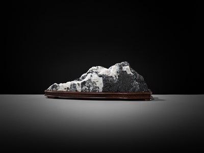 Lot 162 - A XUANSHI STONE ‘SNOW PEAK’ SCHOLAR’S ROCK, SUISEKI