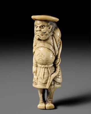 Lot 510 - AN ANTLER NETSUKE OF A TARTAR ARCHER