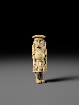 Lot 466 - AN ANTLER NETSUKE OF A TARTAR ARCHER
