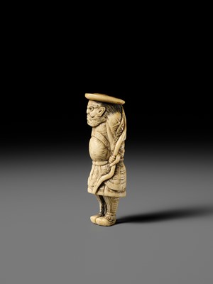 Lot 466 - AN ANTLER NETSUKE OF A TARTAR ARCHER