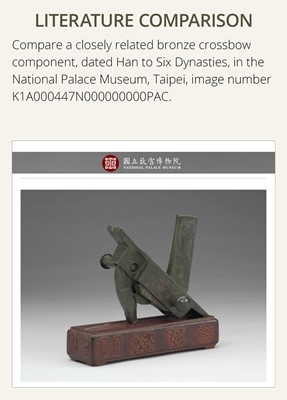 Lot 81 - AN ARCHAIC BRONZE CROSSBOW TRIGGER MECHANISM, JI, HAN DYNASTY
