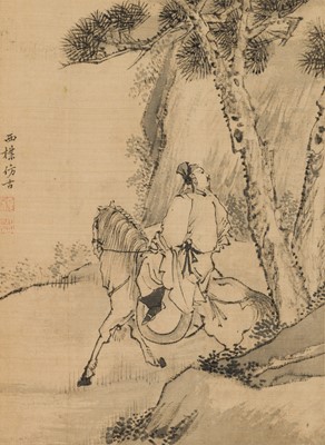 Lot 506 - AN ALBUM WITH 7 “SCHOLARS” PAINTINGS BY GU LUO (1763-1837), DATED 1837