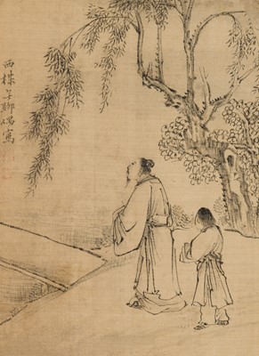 Lot 506 - AN ALBUM WITH 7 “SCHOLARS” PAINTINGS BY GU LUO (1763-1837), DATED 1837