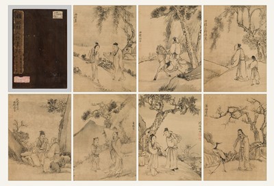 Lot 506 - AN ALBUM WITH 7 “SCHOLARS” PAINTINGS BY GU LUO (1763-1837), DATED 1837