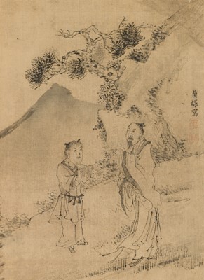 Lot 506 - AN ALBUM WITH 7 “SCHOLARS” PAINTINGS BY GU LUO (1763-1837), DATED 1837
