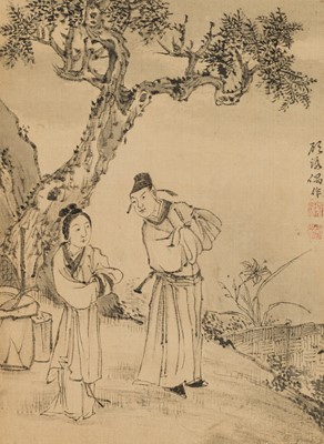 Lot 506 - AN ALBUM WITH 7 “SCHOLARS” PAINTINGS BY GU LUO (1763-1837), DATED 1837