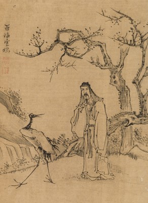 Lot 506 - AN ALBUM WITH 7 “SCHOLARS” PAINTINGS BY GU LUO (1763-1837), DATED 1837