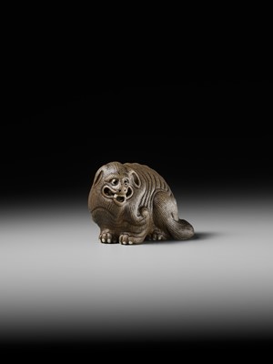 Lot 162 - AN EXTREMELY RARE YIXING FIGURE OF A MYTHICAL BEAST, QIANLONG PERIOD