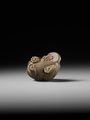 Lot 162 - AN EXTREMELY RARE YIXING FIGURE OF A MYTHICAL BEAST, QIANLONG PERIOD