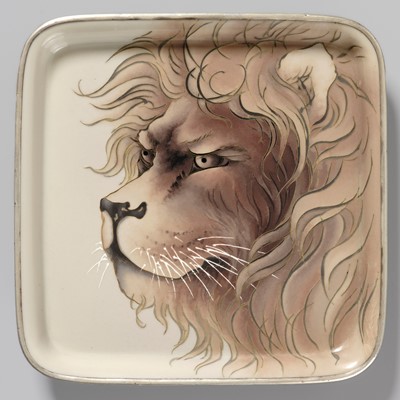 Lot 228 - ANDO COMPANY: A SUPERB CLOISONNÉ ENAMEL TRAY DEPICTING A LION