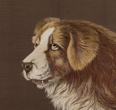 Lot 230 - A SILK-EMBROIDERED PANEL OF A SAINT BERNARD