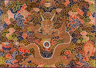 Lot 1607 - A SILK ‘DRAGON’ PANEL, LATE QING DYNASTY