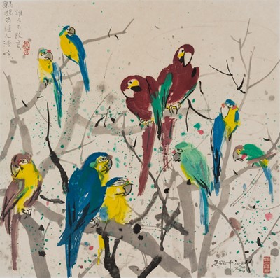 WU GUANZHONG (1919-2010): 'PARROTS (II)', DATED 1990