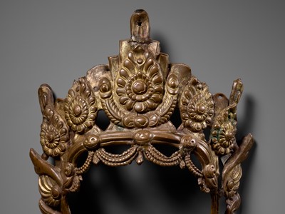 Lot 20 - A GILT COPPER REPOUSSÉ CROWN OF A BODHISATTVA, NEPAL, 17th-18th CENTURY