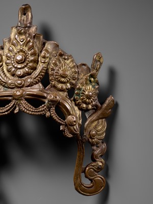 Lot 20 - A GILT COPPER REPOUSSÉ CROWN OF A BODHISATTVA, NEPAL, 17th-18th CENTURY