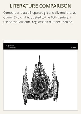 Lot 20 - A GILT COPPER REPOUSSÉ CROWN OF A BODHISATTVA, NEPAL, 17th-18th CENTURY