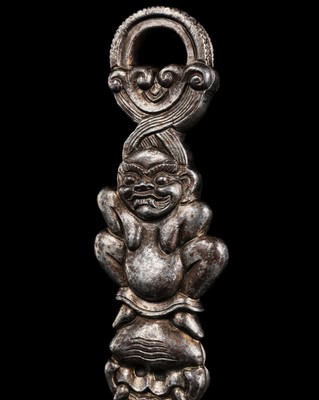 Lot 297 - A ‘DAKINI AND CHITIPATI’ RITUAL HOOK, PROBABLY MADE FROM METEORIC IRON