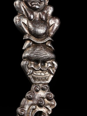 Lot 297 - A ‘DAKINI AND CHITIPATI’ RITUAL HOOK, PROBABLY MADE FROM METEORIC IRON