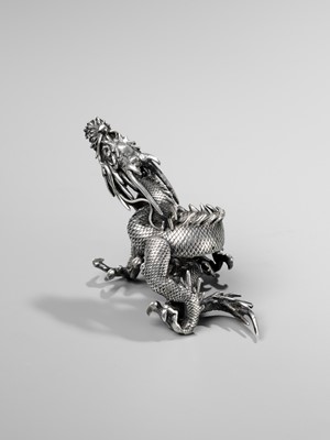 Lot 56 - A FINE SILVER AND ENAMEL OKIMONO OF A DRAGON
