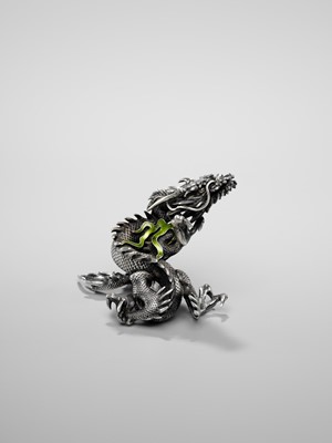 Lot 56 - A FINE SILVER AND ENAMEL OKIMONO OF A DRAGON