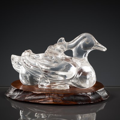 Lot 417 - A ROCK CRYSTAL CARVING OF A DUCK, QING DYNASTY