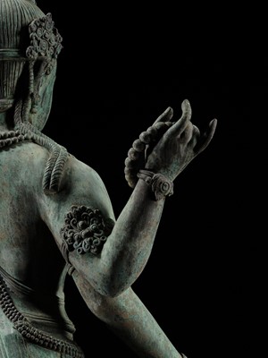 Lot 38 - A COLOSSAL (3.5 METERS HIGH) BRONZE STATUE OF AVALOKITESHVARA, SRIVIJAYA KINGDOM STYLE, CIRCA 18TH-19TH CENTURY OR EARLIER