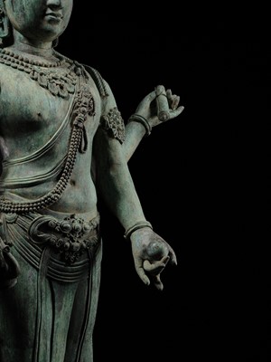 Lot 38 - A COLOSSAL (3.5 METERS HIGH) BRONZE STATUE OF AVALOKITESHVARA, SRIVIJAYA KINGDOM STYLE, CIRCA 18TH-19TH CENTURY OR EARLIER