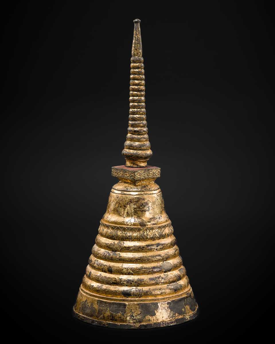 Lot 46 - A LARGE AND MASSIVE GILT-LACQUERED BRONZE STUPA, THAILAND, 16TH CENTURY OR LATER