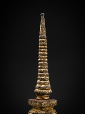 Lot 46 - A LARGE AND MASSIVE GILT-LACQUERED BRONZE STUPA, THAILAND, 16TH CENTURY OR LATER