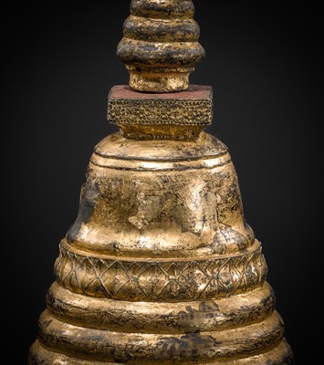 Lot 46 - A LARGE AND MASSIVE GILT-LACQUERED BRONZE STUPA, THAILAND, 16TH CENTURY OR LATER