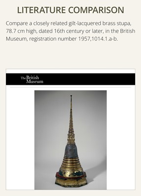 Lot 46 - A LARGE AND MASSIVE GILT-LACQUERED BRONZE STUPA, THAILAND, 16TH CENTURY OR LATER