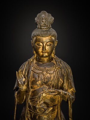 Lot 129 - A PAIR OF LARGE GILT-BRONZE FIGURES OF MAITREYA AND AVALOKITESHVARA