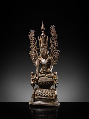 Lot 16 - A BRONZE FIGURE OF JAMBUPATI BUDDHA, SHAN STATES