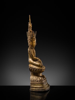 Lot 15 - A GILT-LACQUERED BRONZE FIGURE OF JAMBUPATI BUDDHA, SHAN STATES