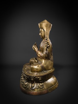 Lot 95 - A MONUMENTAL (124 CM) COPPER-INLAID GILT BRONZE FIGURE OF MANJUSHRI