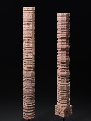 Lot 3 - A PAIR OF LARGE SANDSTONE PILLARS, ANGKOR WAT STYLE