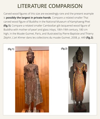 Lot 34 - A RARE AND MONUMENTAL (265 CM HIGH) GILT AND POLYCHROME WOOD FIGURE OF CROWNED BUDDHA, THAILAND, 18TH-19TH CENTURY