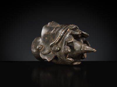 Lot 145 - A SMALL BRONZE HEAD OF CROWNED JAMBHUPATI BUDDHA, ARAKAN STYLE, 18TH-19TH CENTURY OR EARLIER