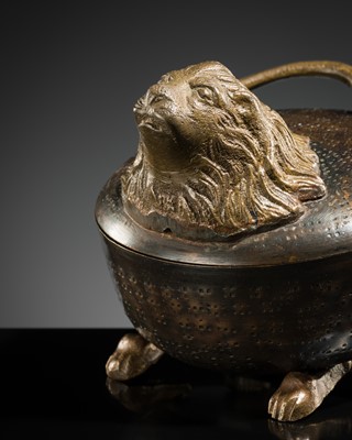 Lot 1393 - A RARE PARCEL-GILT BRASS ‘LION’ BOX AND COVER
